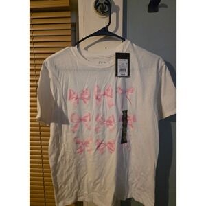 Kids Cat & Jack T-Shirt White Pink Bows Graphic Tee Size L 10-12